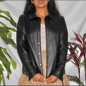 Vintage Black Leather Jacket with lace-up detail